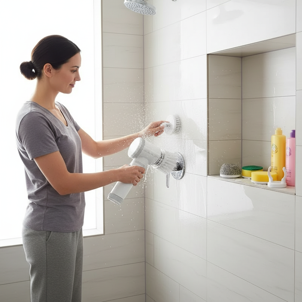 2025 Cordless Electric Spin Scrubber with 5 Brushes,IPX7 Waterproof Rechargeable Bathroom Cleaner for Tile/Shower/Grout Cleaning